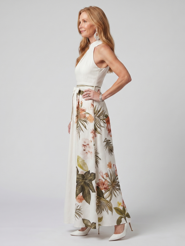 Meadow | Draped Halter Maxi Dress with Botanical Panels™