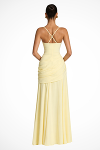 Lavinia | Women Square Neck Ruched Wedding Guest Maxi Dress with Side Slit