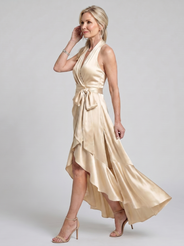 Honora | Croisé Midi Dress with Halter Neck and Asymmetrical Hem™