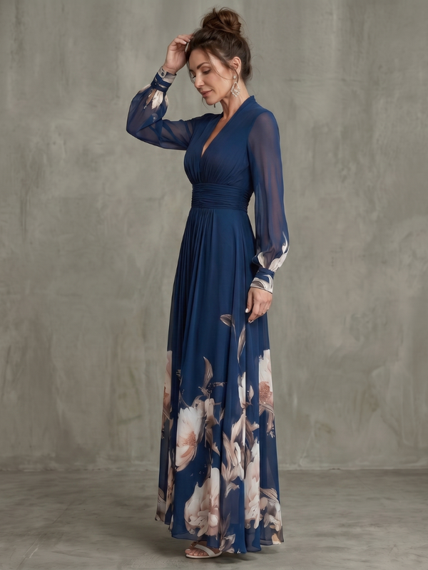 Ziva | Maxi Dress with Pleated Sheer Sleeves™