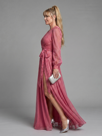 Meredith | Sheer Airy Wrap Maxi Dress with Long Sleeves™
