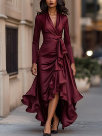 Palma | Draped Satin Maxi Dress with Ruffles™