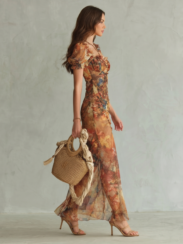 Ciel | Midi Dress with Ruffle Sleeves, Gathers, and Slit™