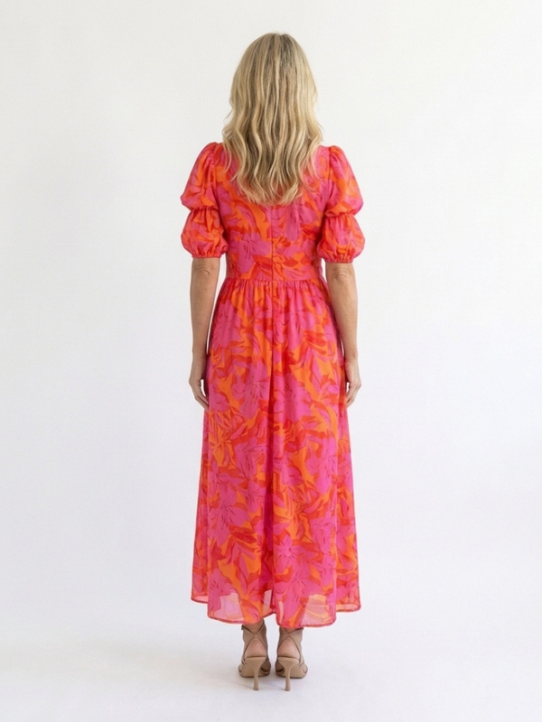 Violet & Grace | Floral Midi Dress with V-Neck and Puffed Sleeves™