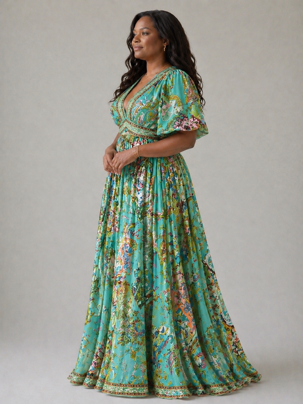 Violet & Grace | Airy Maxi Dress with Puffy Sleeves and V-Neck™