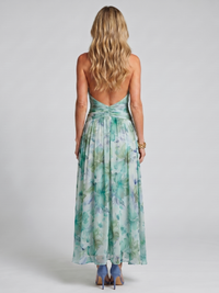Portia | Pleated Halter Midi Dress with Soft Floral Pattern™
