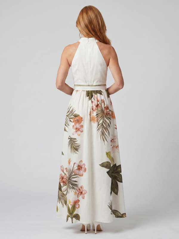 Meadow | Draped Halter Maxi Dress with Botanical Panels™