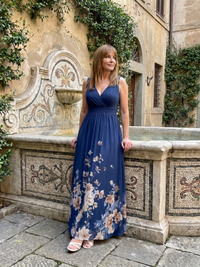 Clarissa | V-Neck Midi Dress with Delicate Floral Trim™