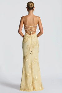 Anastasia | Women Floral Embroidered Corset Cami Strap Wedding Guest Maxi Dress