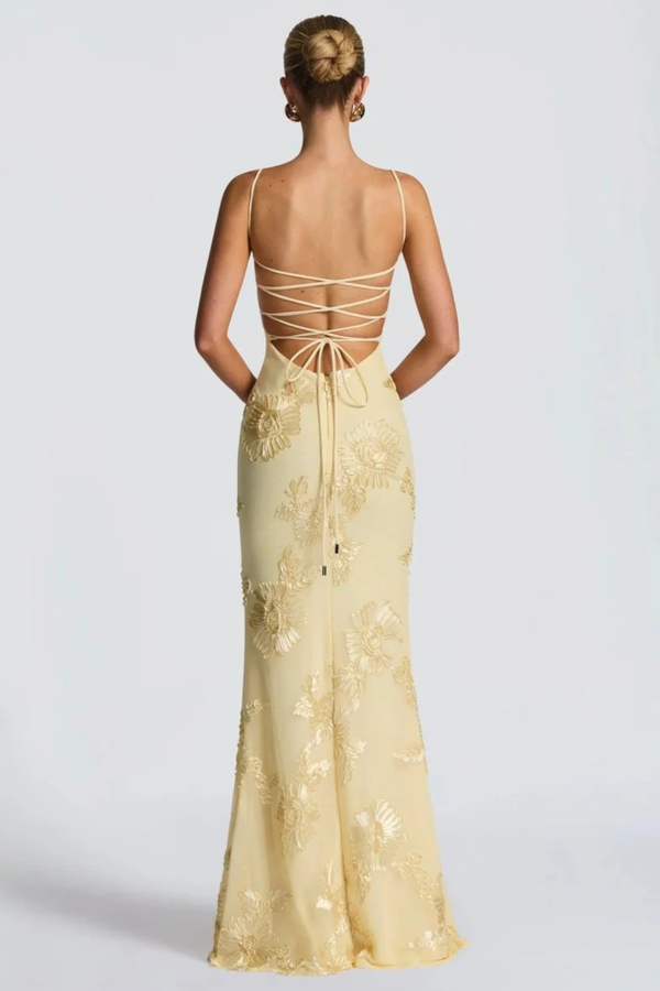 Anastasia | Women Floral Embroidered Corset Cami Strap Wedding Guest Maxi Dress