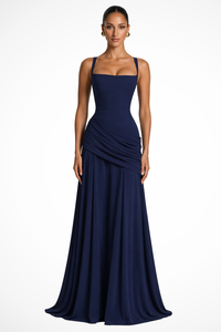 Lavinia | Women Square Neck Ruched Wedding Guest Maxi Dress with Side Slit