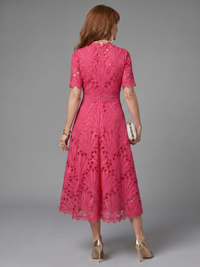 Juno | Short-Sleeve Eyelet Lace Mini Dress with Fitted Waist™