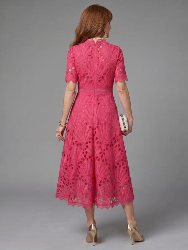 Juno | Short-Sleeve Eyelet Lace Mini Dress with Fitted Waist™