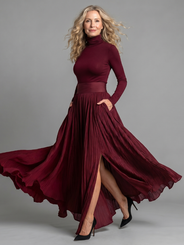 Lana | Long-Sleeved Midi Dress with Turtleneck and Cinched Waist™