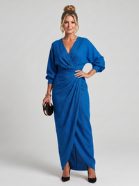 Fable | Midi Crossover Long Sleeve Dress with Overlay Skirt™