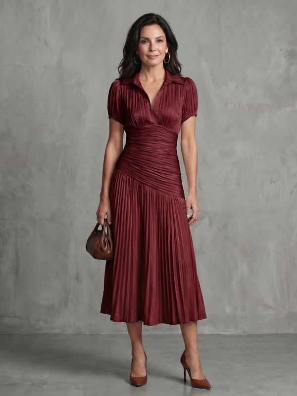 Theodora | Striped Midi Dress with Pleated Waist™
