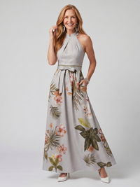 Meadow | Draped Halter Maxi Dress with Botanical Panels™