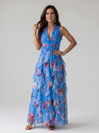 Nori | Floral Halter Neck Maxi Dress with Ruched Bust™