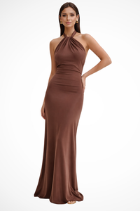 Bronte | Women Halter Neck Twisted Knot Open Back Bodycon Wedding Guest Maxi Dress
