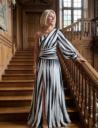 Violet & Grace | Elegant One-Shoulder Striped Maxi Dress™