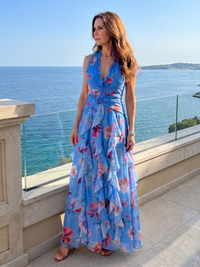 Nori | Floral Halter Neck Maxi Dress with Ruched Bust™