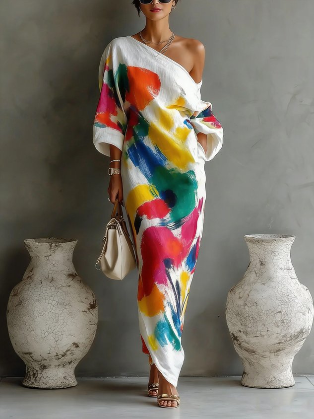 Soraya | One-Shoulder Maxi Dress with Abstract Print