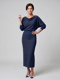 Romy | Midi Dress with Draped Neckline and Fitted Skirt