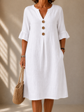 Nicole | White Midi Dress with Buttons and Petal Sleeves
