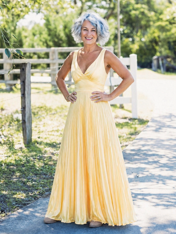 Violet & Grace | Pleated V-Neck Maxi Dress™