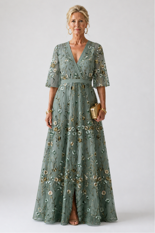 Violet & Grace | Floral Maxi Dress with V-Neck and Short Sleeves™