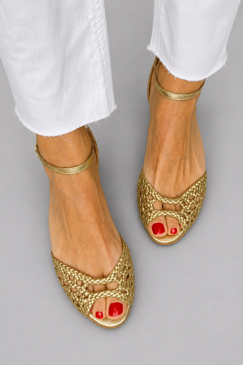 Isadora | Gold Knitted Ankle Strap Sandals