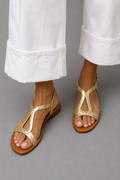 Ludovica | Gold Flat Sandals with Slim Straps