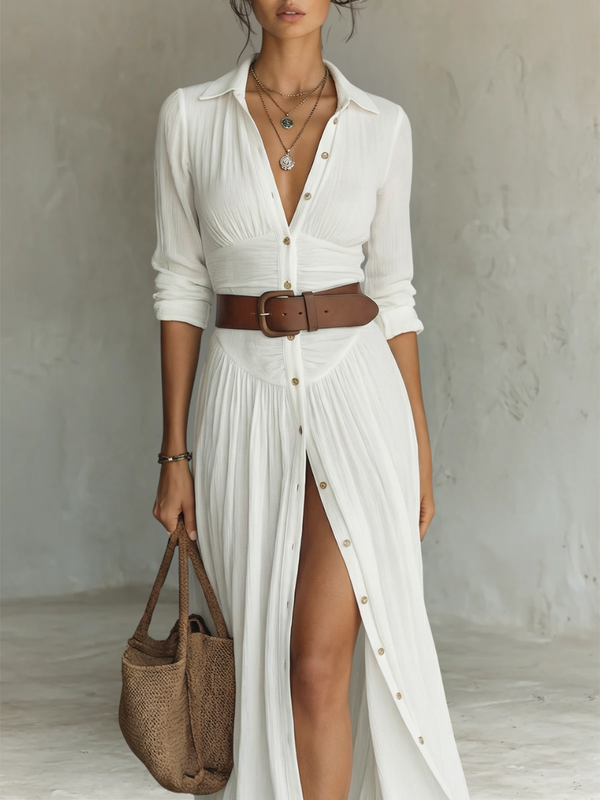 Constance | Long Maxi Dress with Lapel Collar and Long Sleeves
