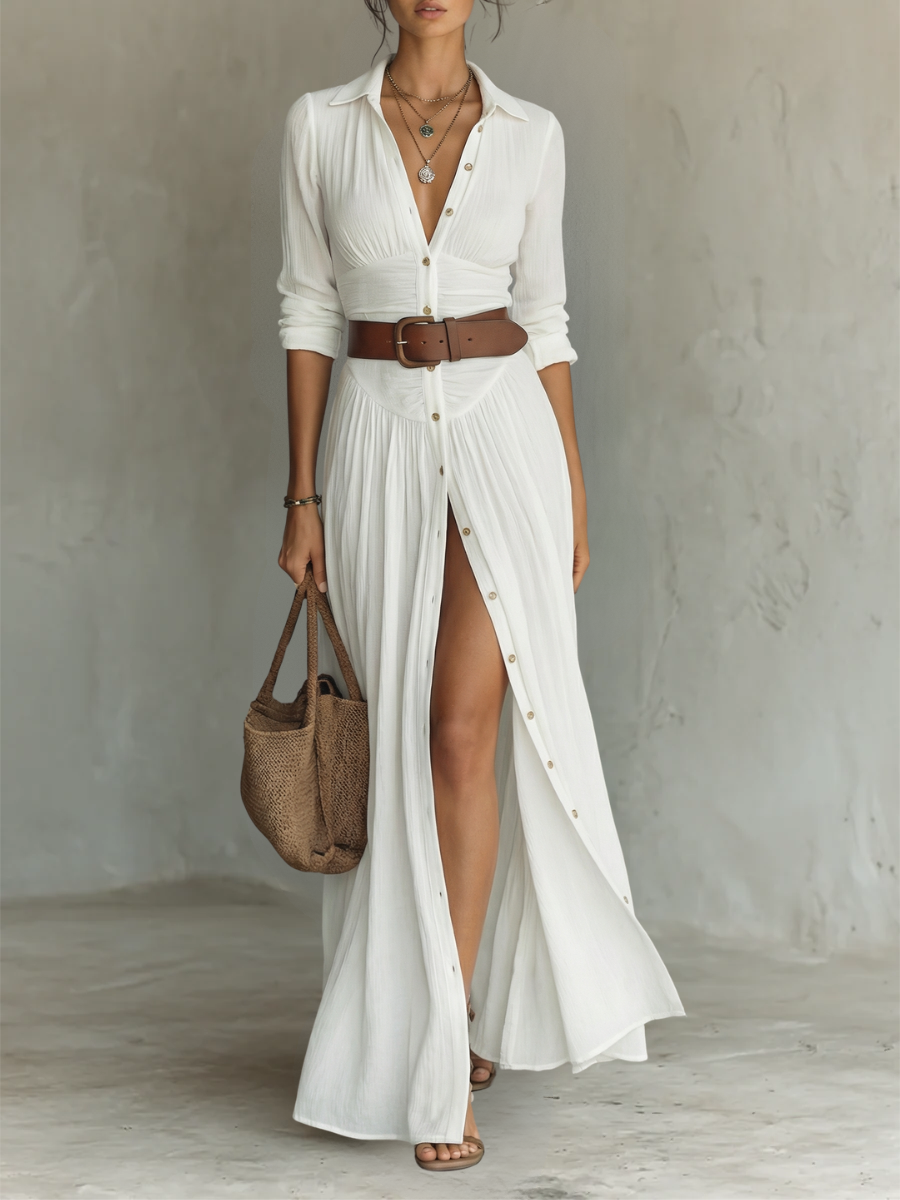 Constance | Long Maxi Dress with Lapel Collar and Long Sleeves