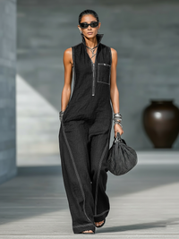 Opale | Minimal Sleeveless Jumpsuit with White Details