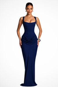Rosalind | Women Square Neck Corset Draped Wedding Guest Maxi Dress
