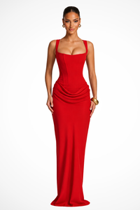 Rosalind | Women Square Neck Corset Draped Wedding Guest Maxi Dress