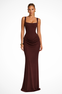 Rosalind | Women Square Neck Corset Draped Wedding Guest Maxi Dress
