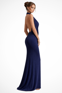 Ottilie | Women Halter Neck Draped Satin Wedding Guest Maxi Dress