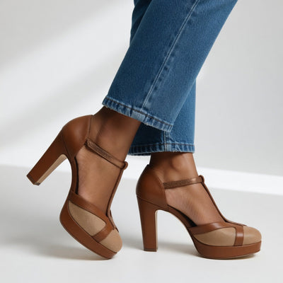 Emily | Comfortable Women's Heels in Brown and Beige