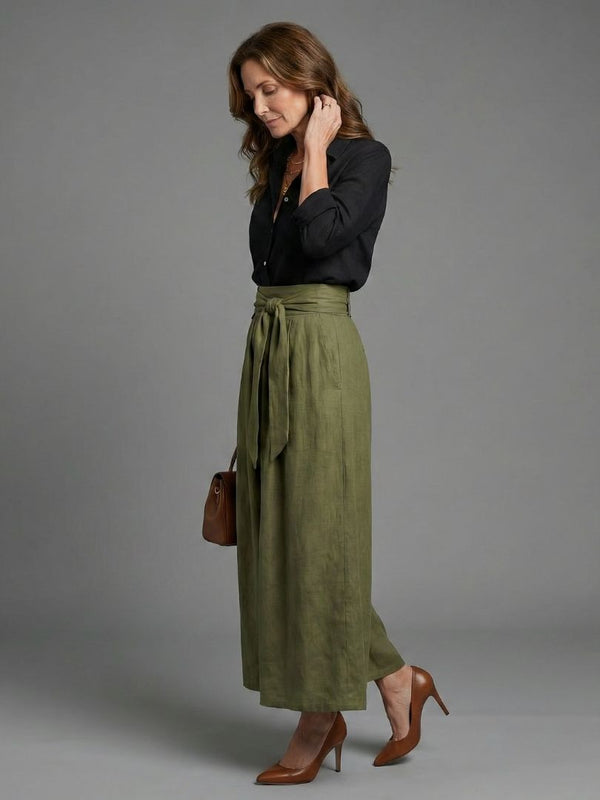Vera | Two-Piece Set with Black Top and Olive Midi Skirt™