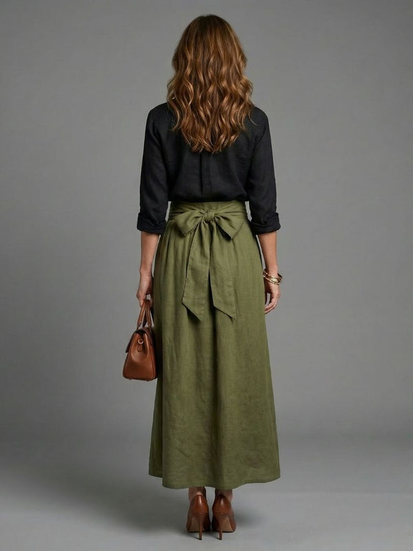 Vera | Two-Piece Set with Black Top and Olive Midi Skirt™