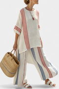 Aurelia | Women's set with colorful striped top and Mediterranean pants