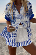 Paloma | White Summer Set with Tropical Blue Print