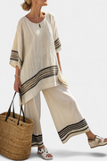 Danielle | Women's set with striped linen top