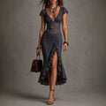 Corset Midi Dress | Lace Bust, Ruching, and Slit