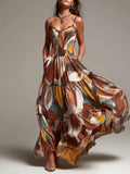 Ruffle Maxi Dress | Abstract Pattern & Shirred Bust