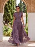Flavia | Long purple evening dress with teardrop neckline