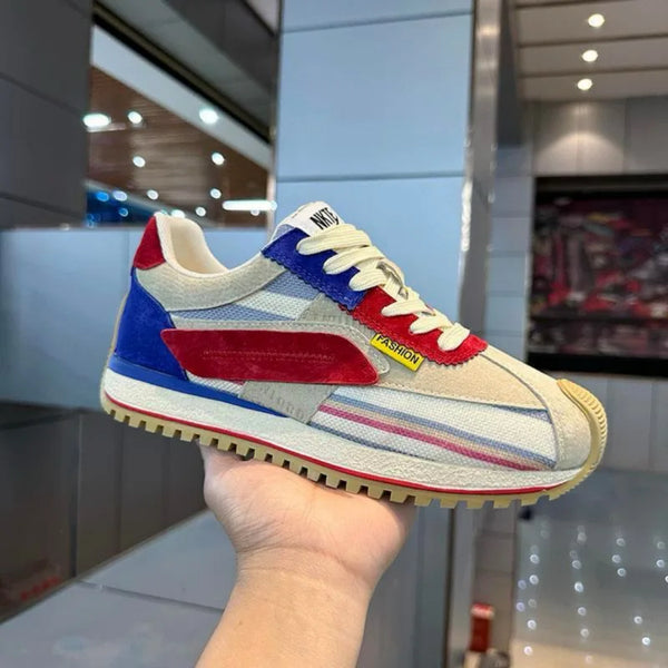 Ρετρό ανδρικά sneakers Piero σε μαύρο και κόκκινο, μπροστινή όψη