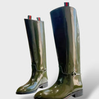 Women's Patent Knee-High Boots with Low Heel